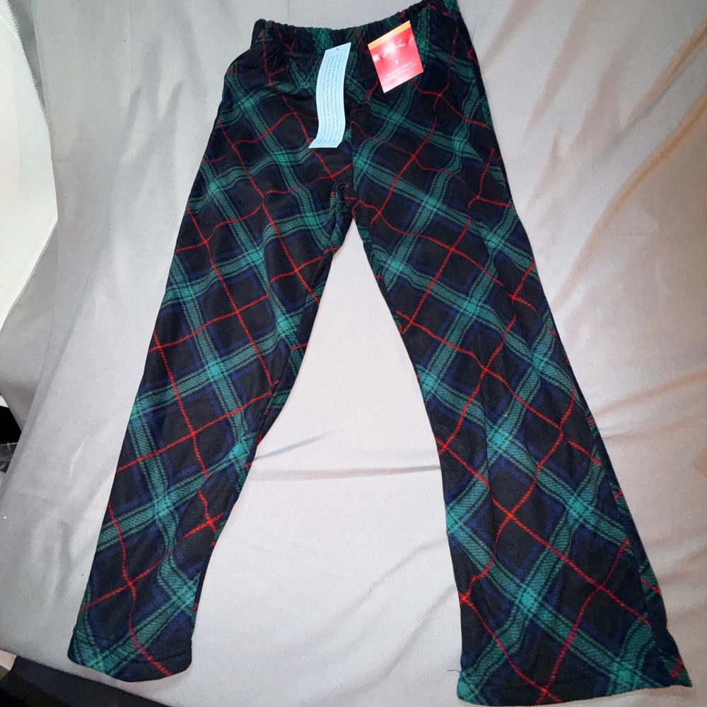 Wondershop Pajama Pants Kid M (8) NWT Green Navy Red Plaid Fleece